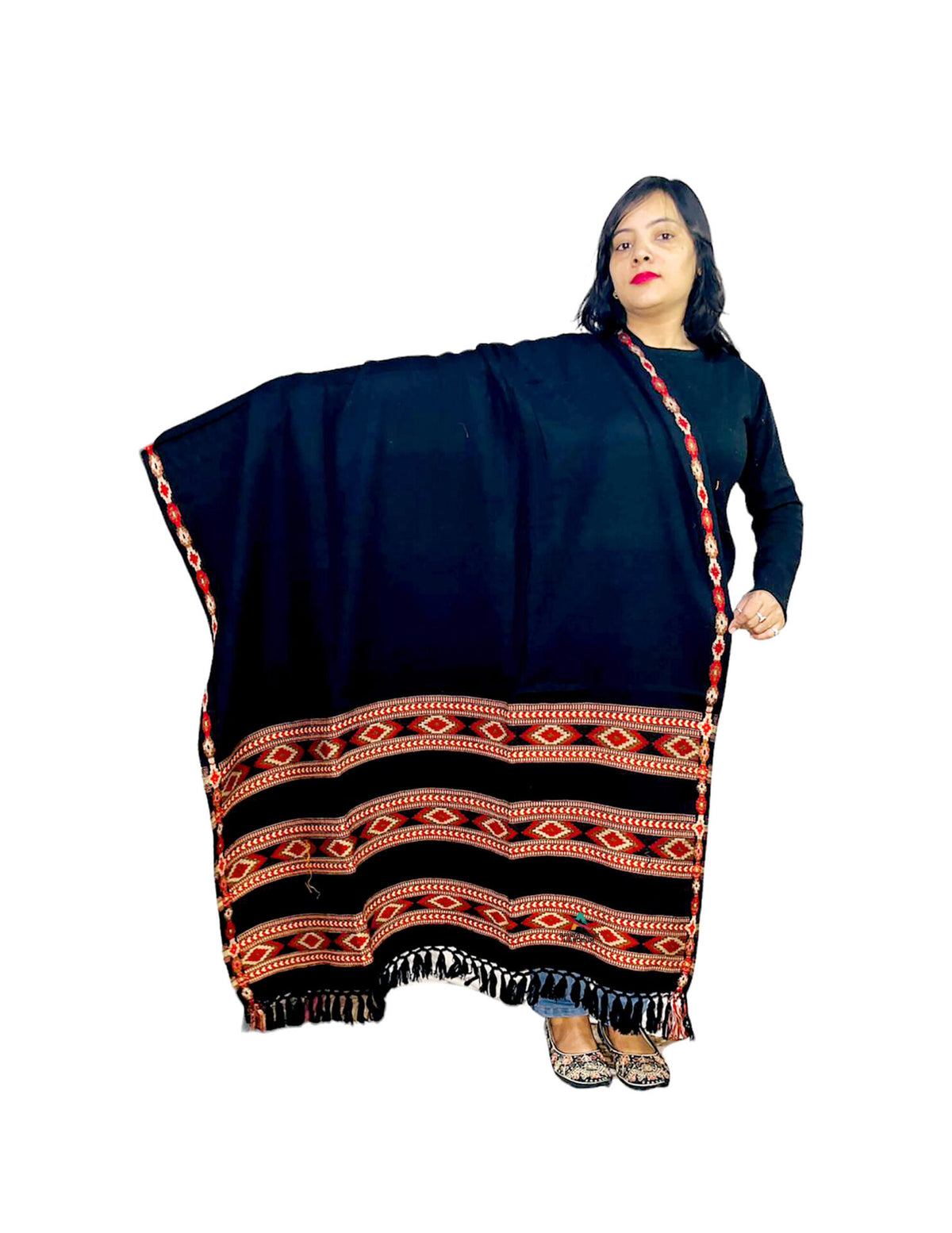 Kullu Kinnauri TRIPLE BORDER Handcrafted Shawl Woolen Shawl for winter 1399.00 aruna kullu handloom