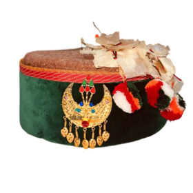 himachali topi green with flower and Kalgi golden 899.00 aruna kullu handloom