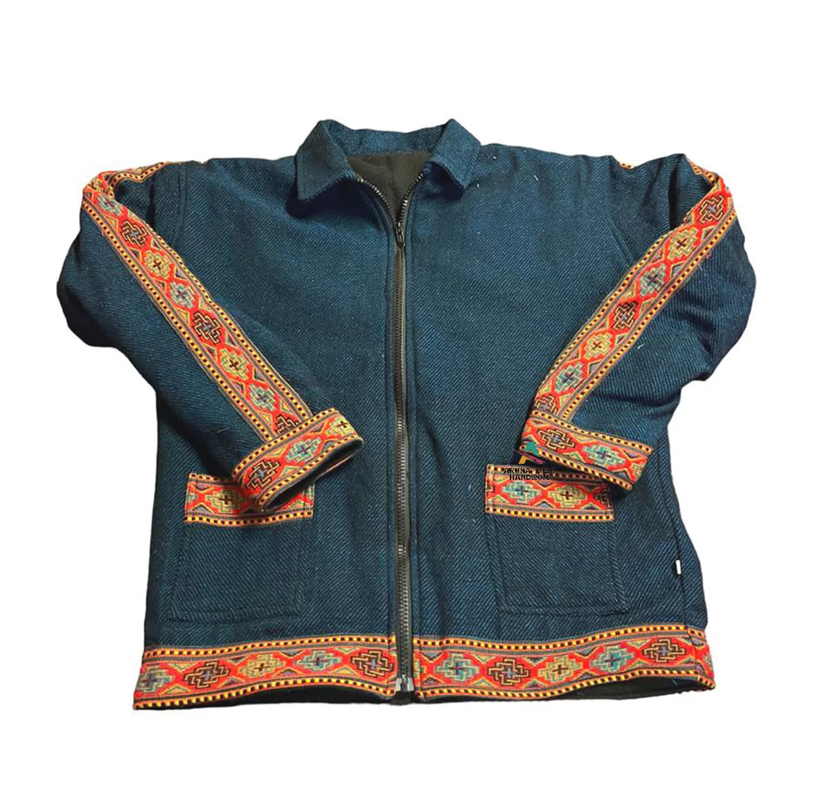 ZIPPER Jacket for MEN & Women blue with kullu border 1499.00 aruna kullu handloom