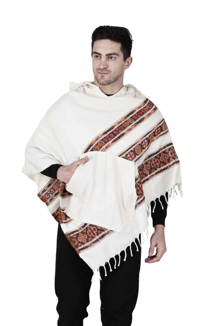 kullu shawl woolen poncho with hood white 3 patti poncho 899.00 aruna kullu handloom