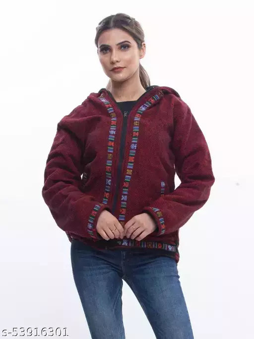kullu hoodie Jacket for MEN & Women WITH KULLU PATTI WORK maroon 1099.00 aruna kullu handloom