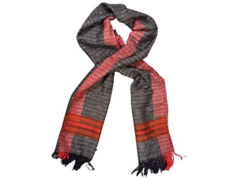 The aruna kullu handloom PURE YAK WOOL Women's Stole features Kullu typical weaving with grey and black lines, handwoven on a loom, inspired by Himalayan designs. Free size.