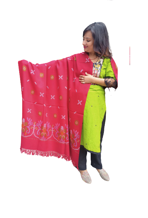 himachal handloom YAK WOOL ANGORA FLOWER DESIGN KULLU SHAWL RED 2199.00 aruna kullu handloom