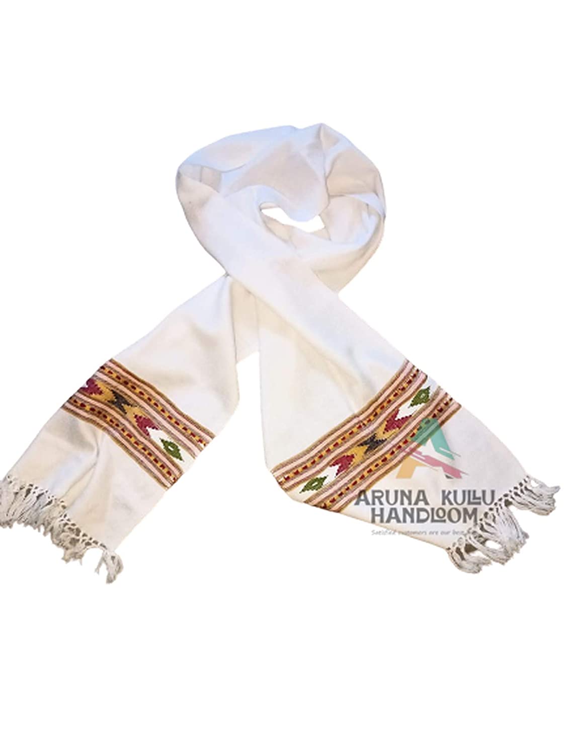 kullu muffler Woollen Hand Woven Pure Embroidered Muffler white 350.00 aruna kullu handloom