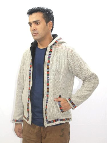 himachali hoodie Jacket for MEN WITH KULLU PATTI WORK LIGHT GREY 1099.00 aruna kullu handloom