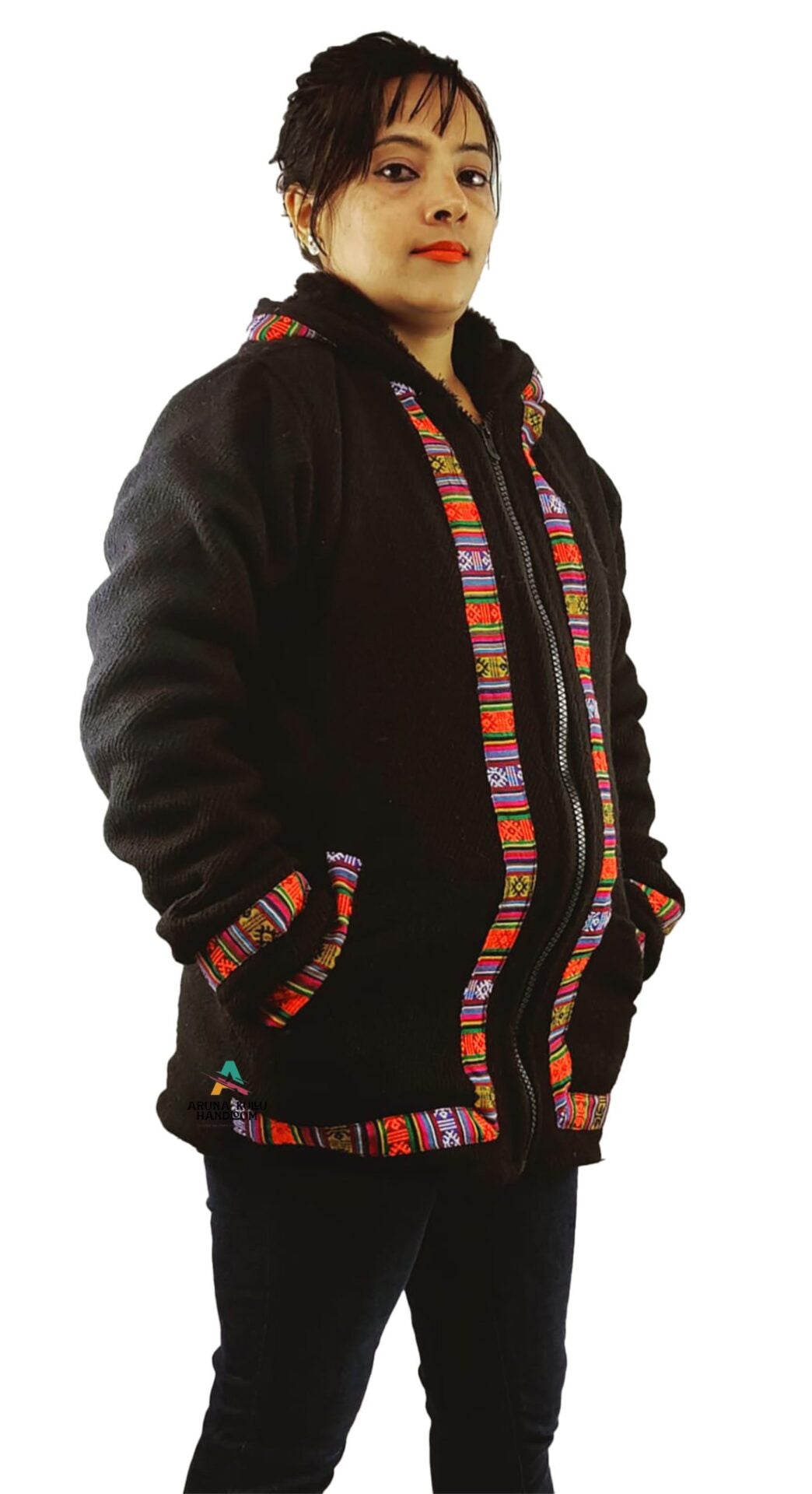 himachali jacket full sleeve kullu hoodie black 999.00 aruna kullu handloom