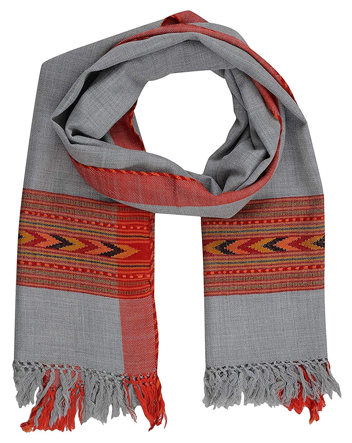 Himachali Shawl for Women Woolen Stole with Kullu Typical Weaving on Handloom GREY 599.00 aruna kullu handloom