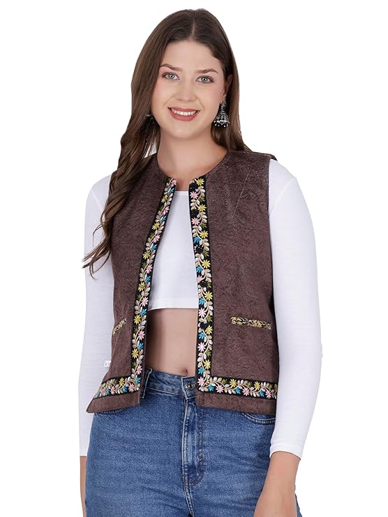 Nehru jacket women with embrodery work coffee 799.00 aruna kullu handloom
