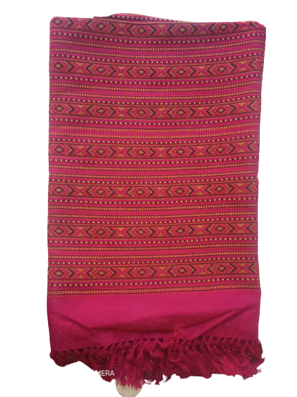 The aruna kullu handloom Hand Woven PASHMINA MAROON Shawl for women features elegant embroidery and a beautiful handloom finish, offering a blend of tradition and style.