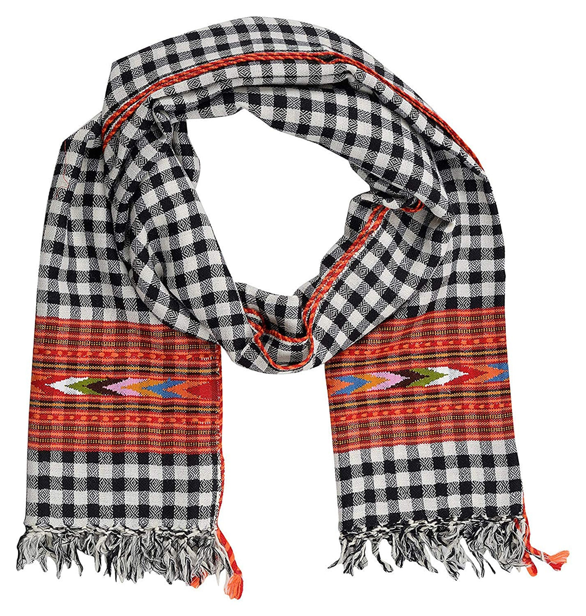 Women’s Hand Woven, Woolen Stole with Kullu Typical Weaving on Handloom CHECK BLACK 599.00 aruna kullu handloom