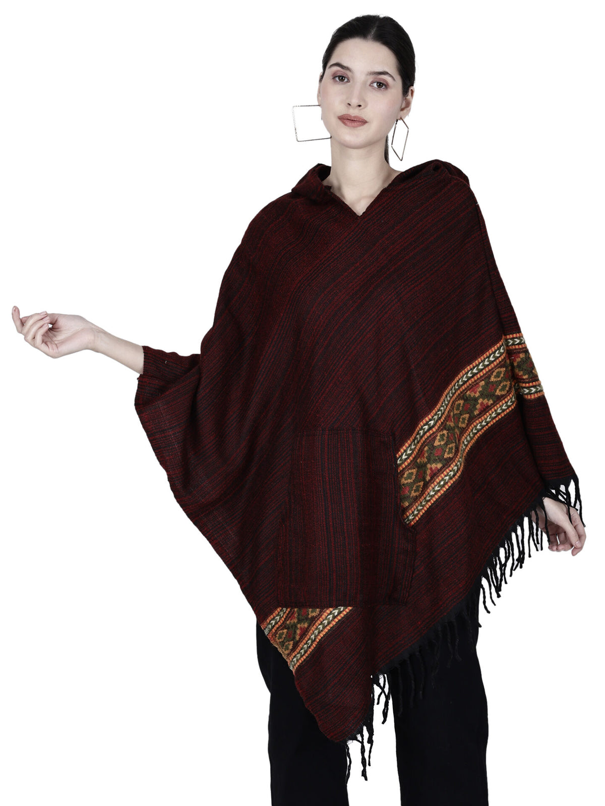 kullu shawl woolen poncho with hood for maroon 799.00 aruna kullu handloom