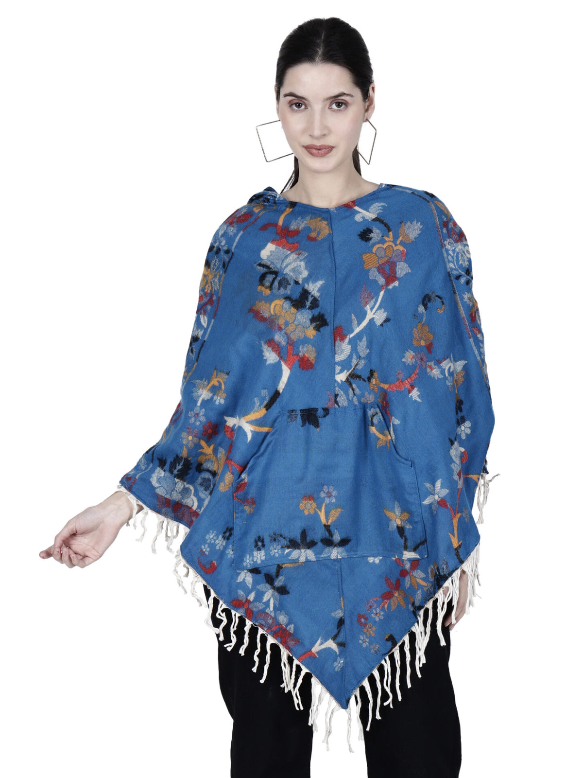 Kashmiri poncho woolen poncho with hood for ladies blue 899.00 aruna kullu handloom