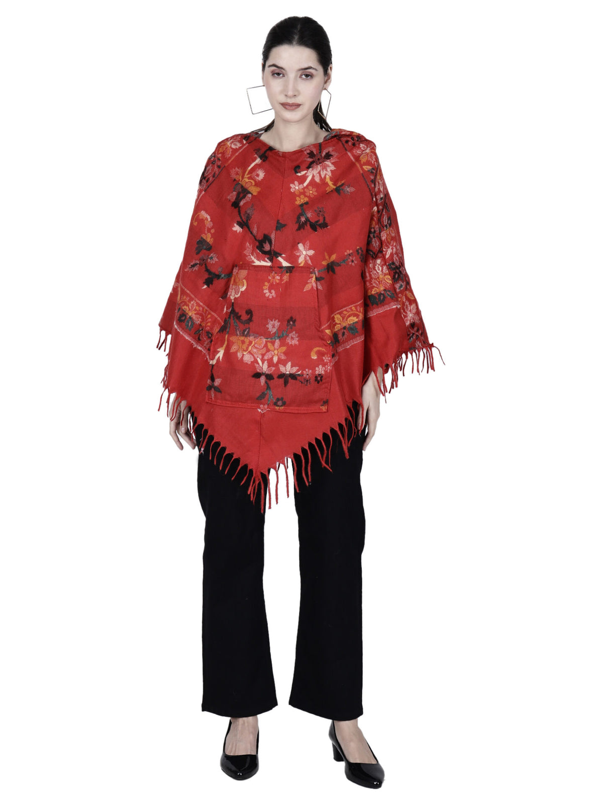 Kashmiri poncho woolen poncho with hood for ladies red 899.00 aruna kullu handloom