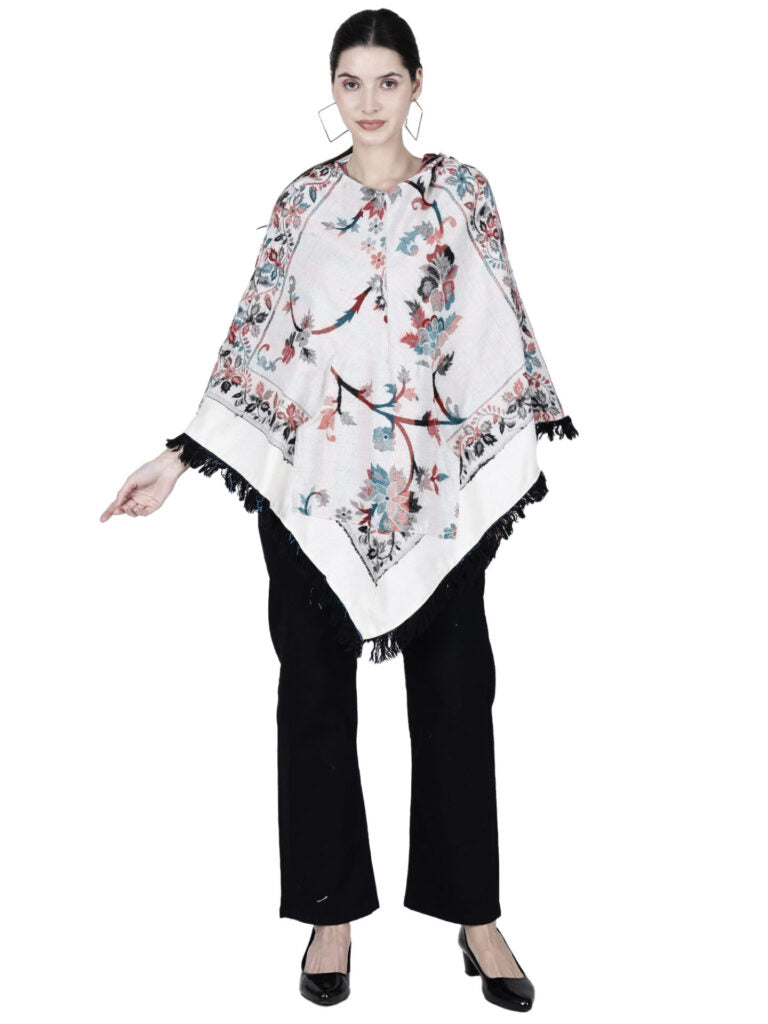 Kashmiri poncho woolen poncho with hood for ladies cream 899.00 aruna kullu handloom
