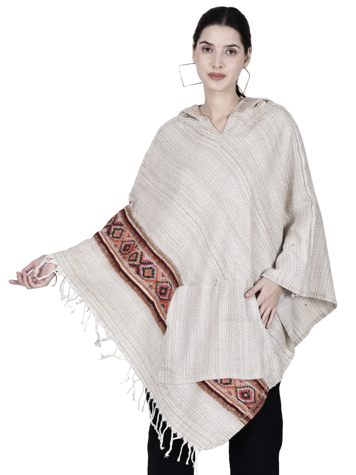 kullu shawl woolen poncho with hood for ladies cream 799.00 aruna kullu handloom