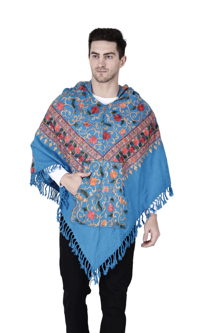 kullu shawl woolen poncho with hood kashmiri blue 1299.00 aruna kullu handloom