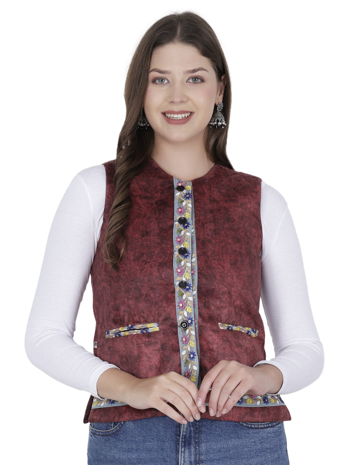 himachali sadri for ladies Nehru jacket women with embrodery work red 799.00 aruna kullu handloom