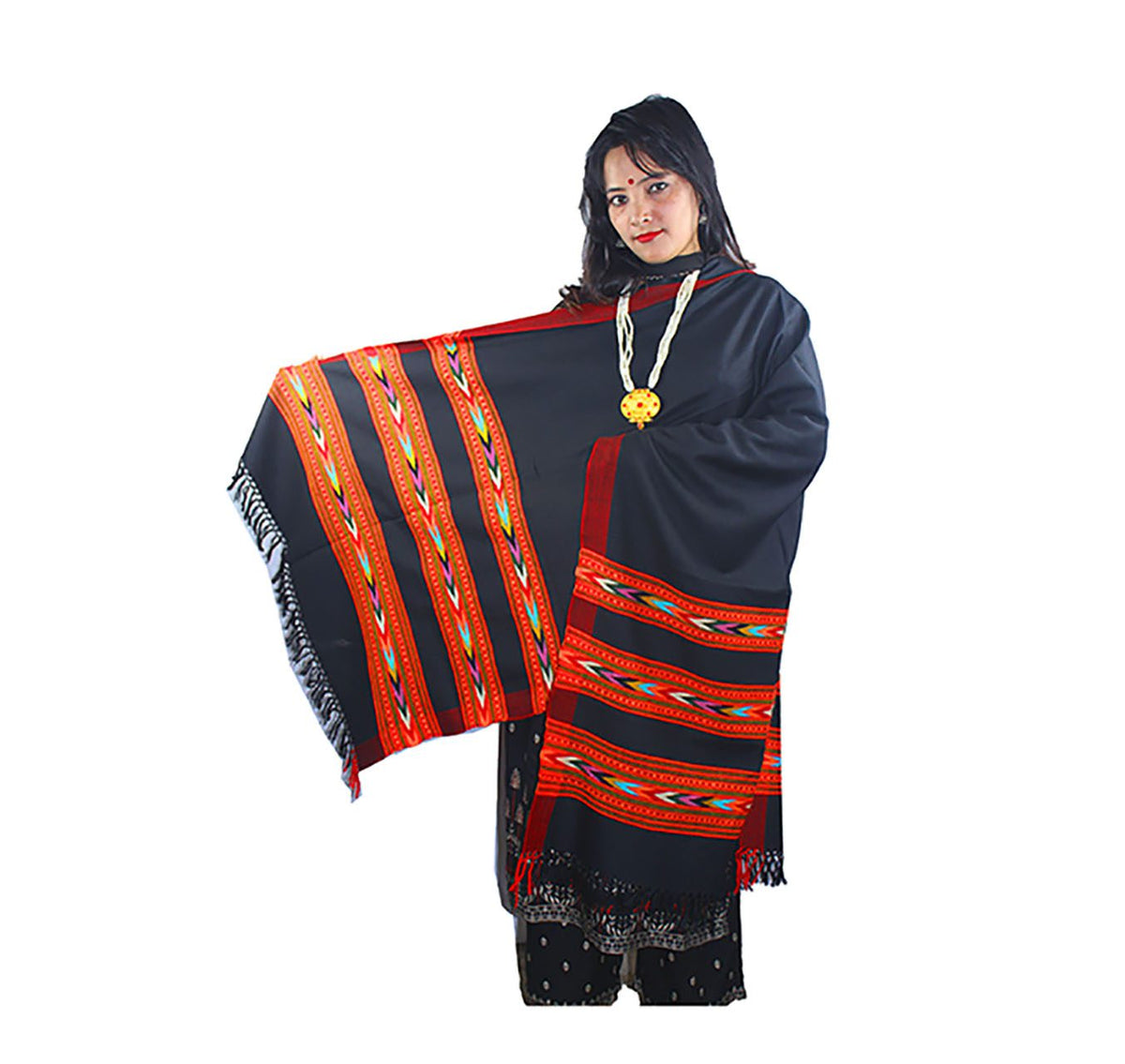 woolen scarf for winter PURE WOOL HAND WOVEN TRIPLE BORDER KULLU STOLE FOR WOMEN AND GIRLS BLACK 850.00 aruna kullu handloom