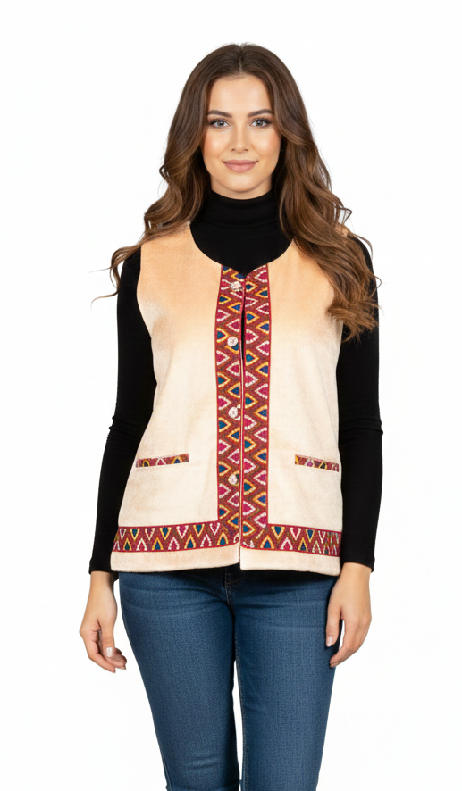 Traditional Himachali Sadri Jacket for Women himachali half jacket for ladies flower design with kullu lace work 799.00 aruna kullu handloom