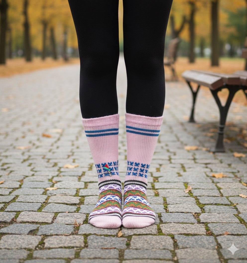 Woollen Traditional Hand Made himachal Kullu Socks (Multicolour, Free Size) pink 330.00 aruna kullu handloom