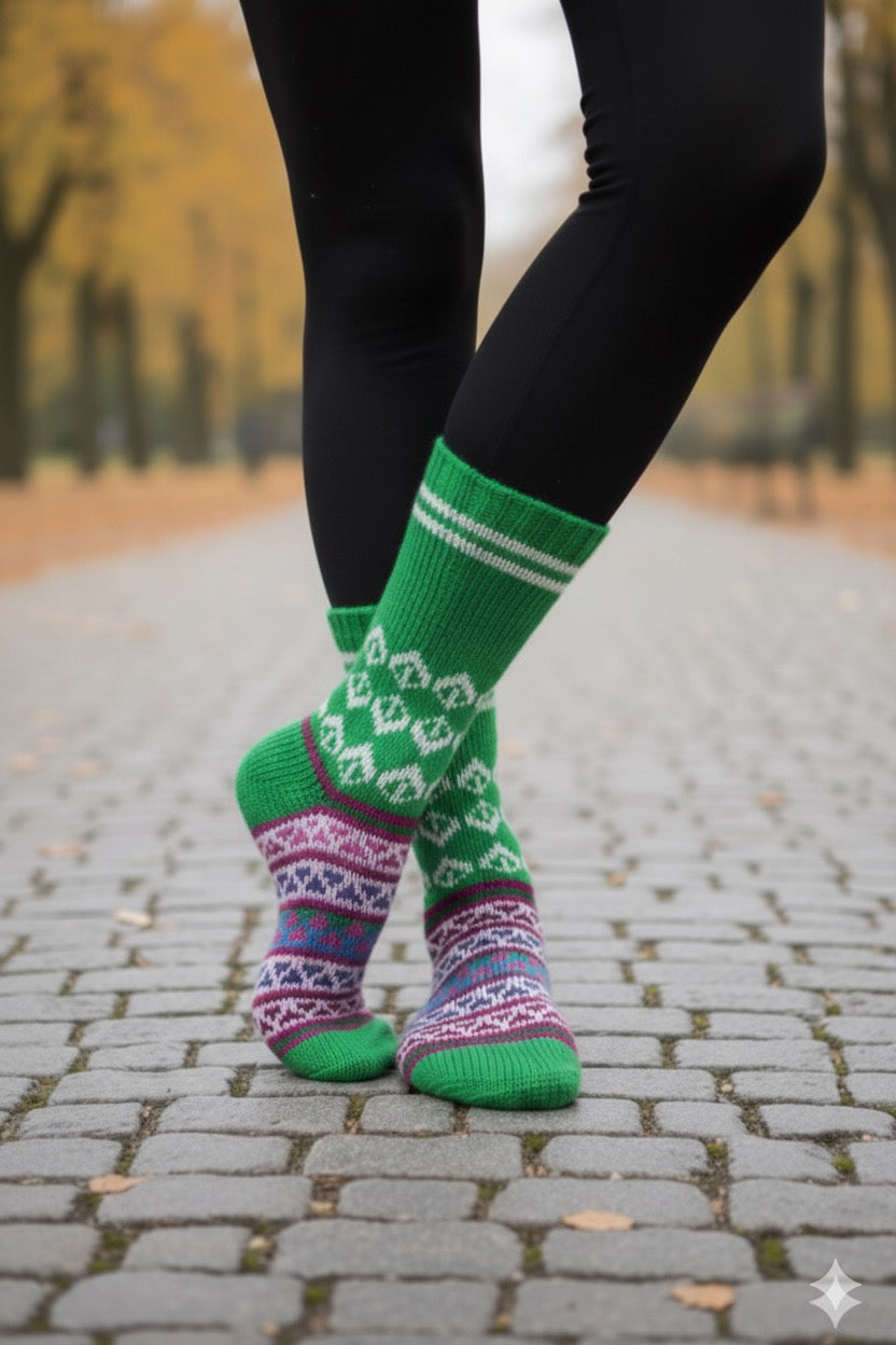 winter socks for ladies Traditional Hand Made himachali kullu socks (Multicolour, Free Size) GREEN 330.00 aruna kullu handloom