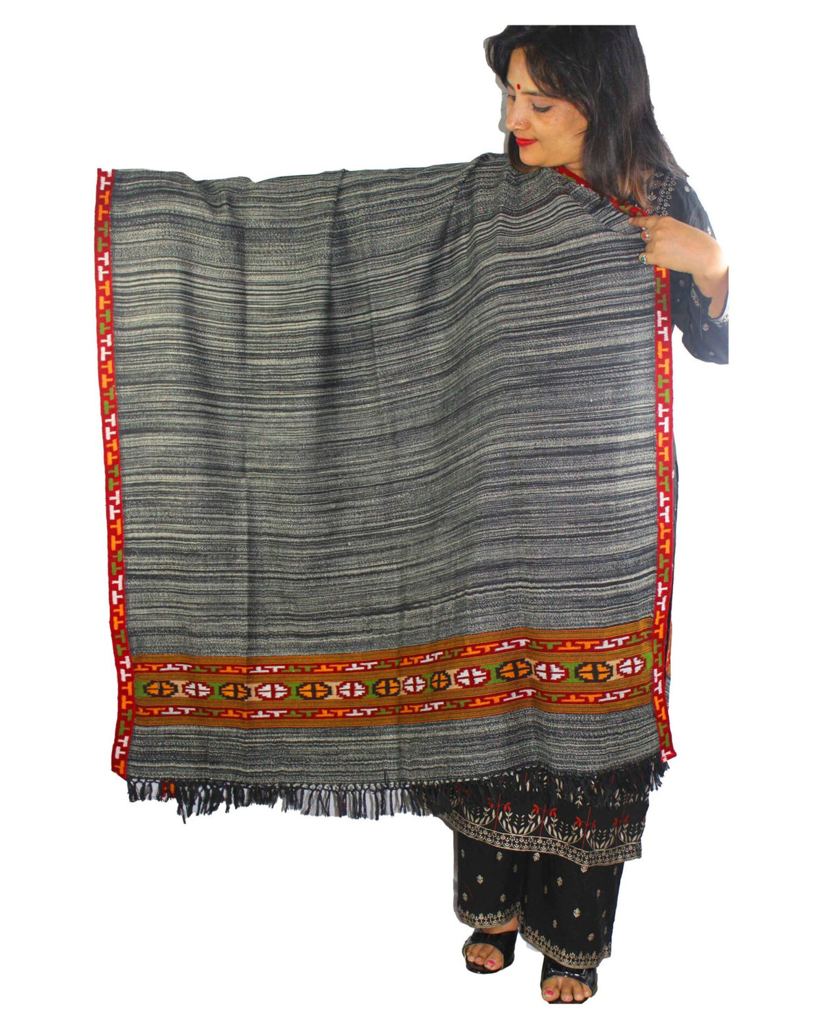 Shimla shawl PURE YAK WOOL KULLU SHAWL FOR WOMEN AND GIRLS ( BLACK & WHITE STRIPS ) 1599.00 aruna kullu handloom