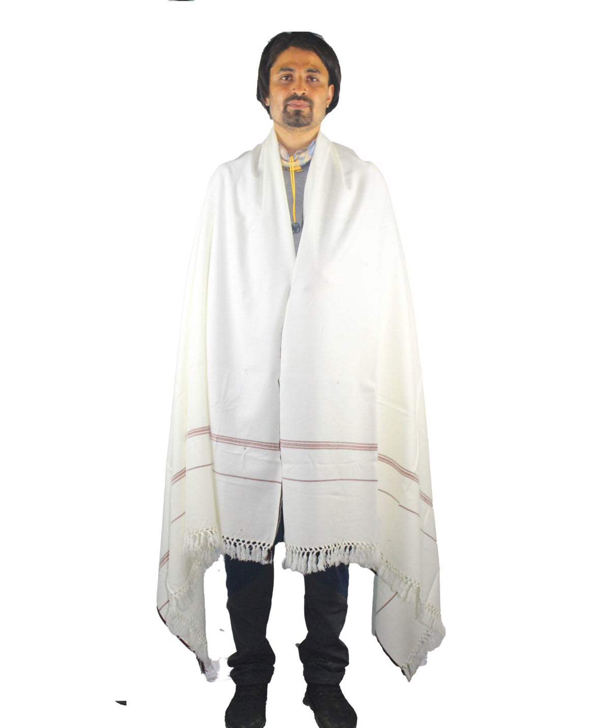 Men shawl Kullu Wool lohi Genuine Hand Woven for Men white 1399.00 aruna kullu handloom