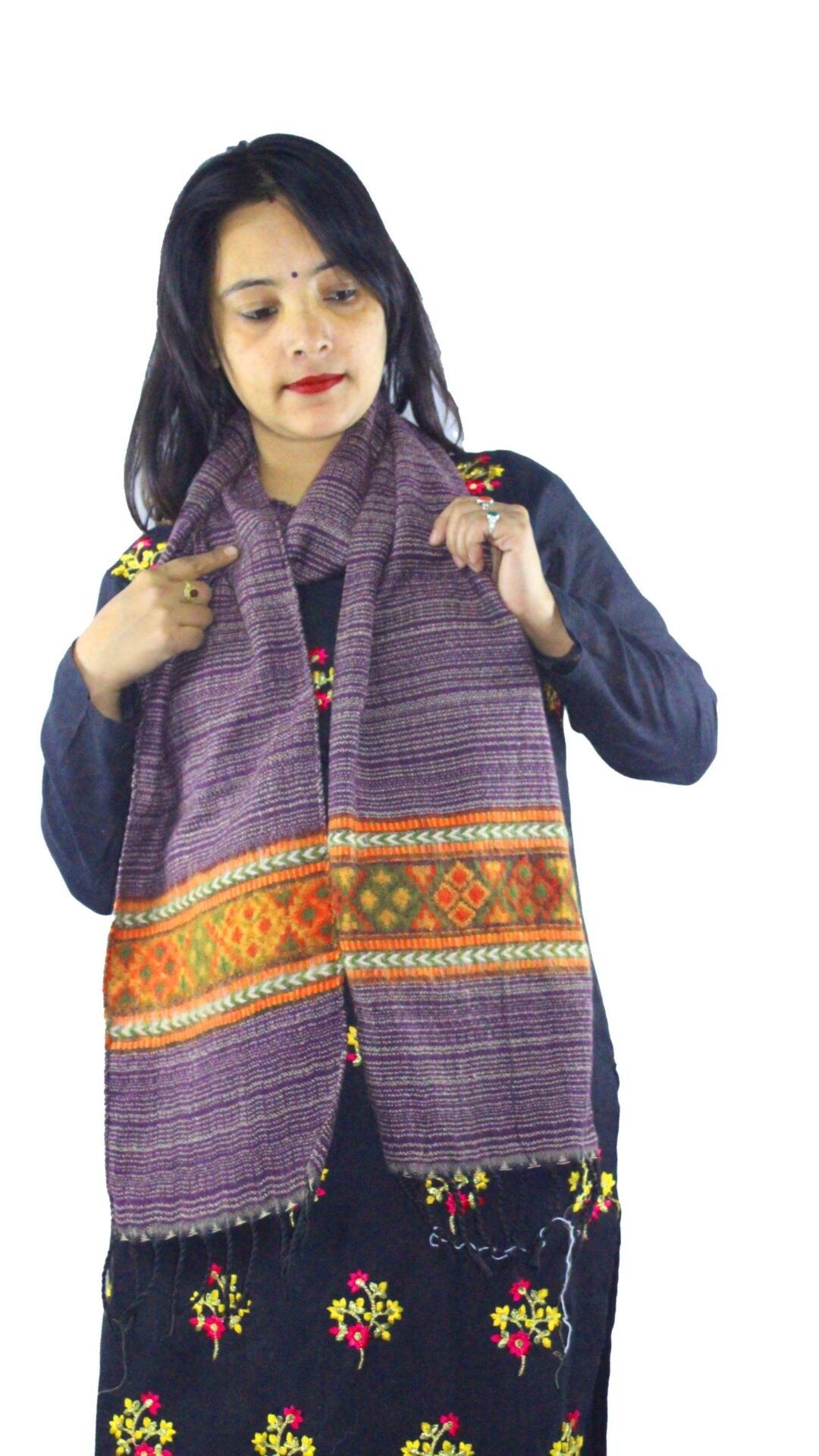 Men's and Women's Woollen Hand Woven Kullu Pure Embroidered Muffler Kullu Handloom 350.00 aruna kullu handloom