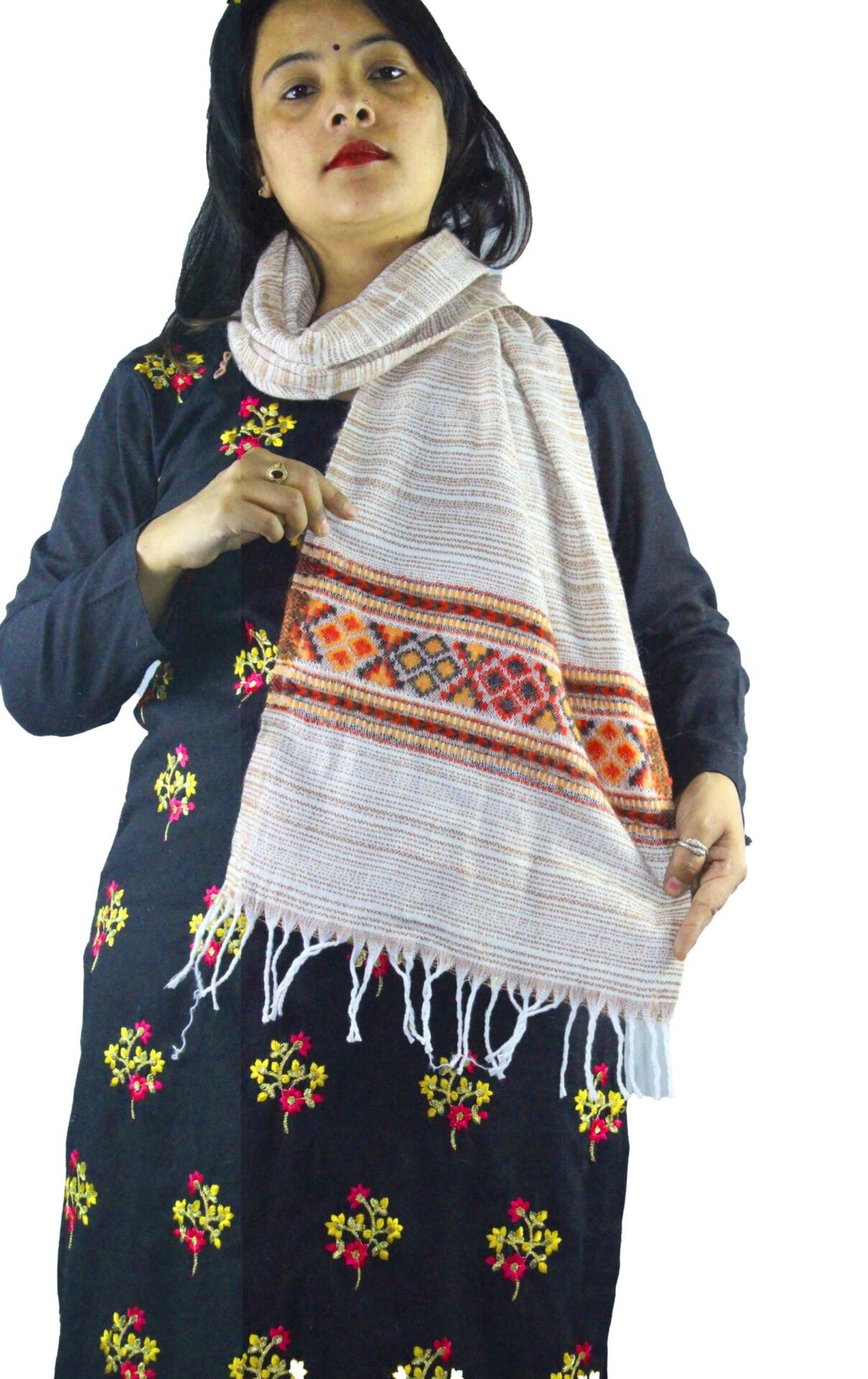 Woven Kullu Pure Embroidered Muffler Kullu Handloom white multicolor 350.00 aruna kullu handloom