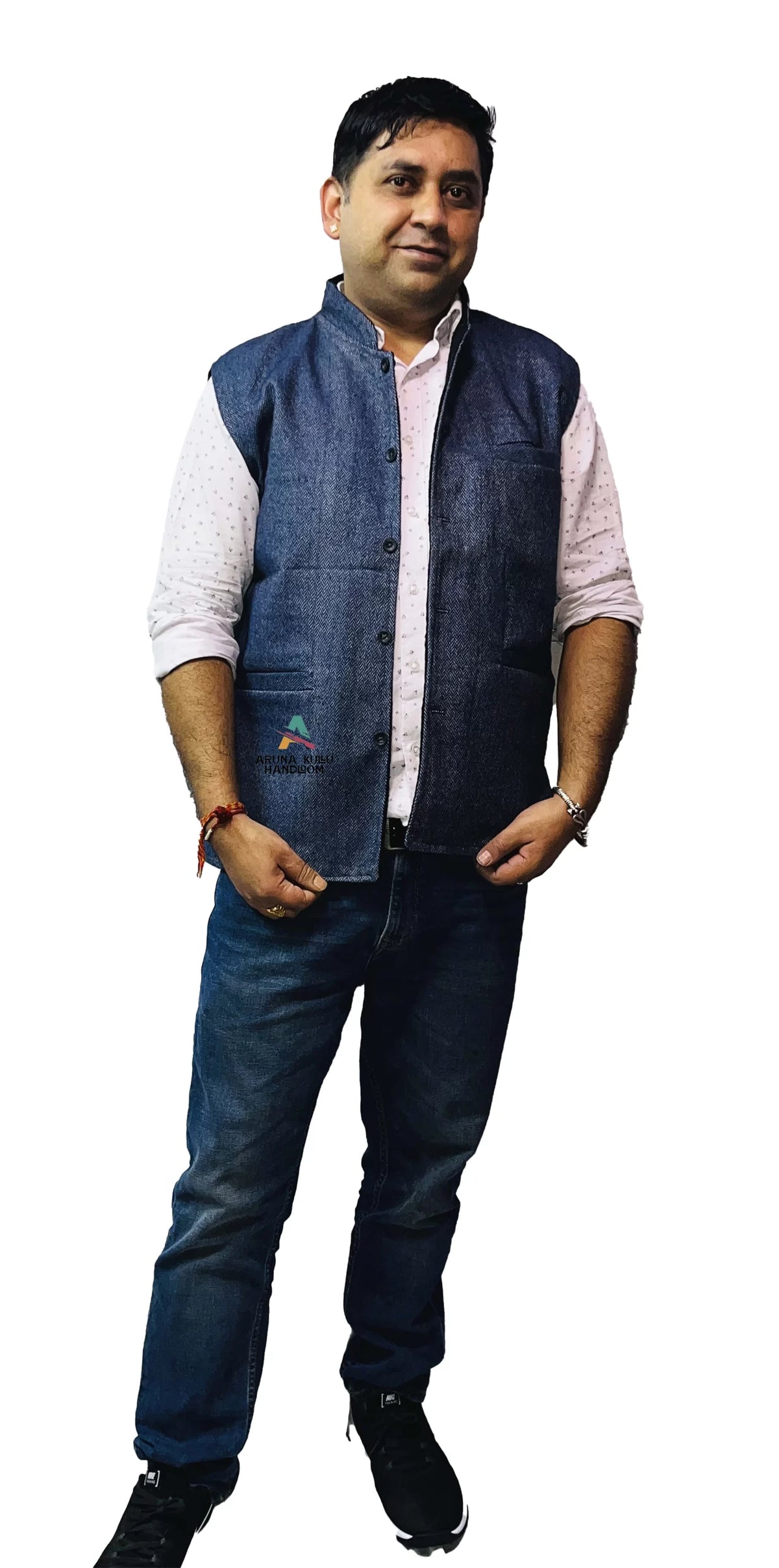 Men's Woolen Tweed Bandhgala Nehru Jacket blue 899.00 aruna kullu handloom