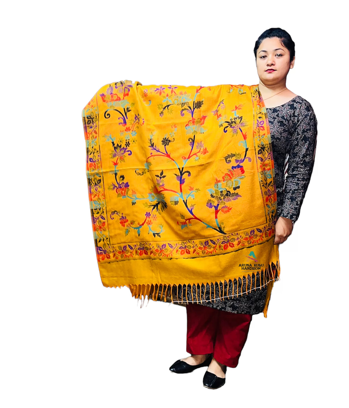 kashmiri pashmina shawl both side usable yellow 799.00 aruna kullu handloom
