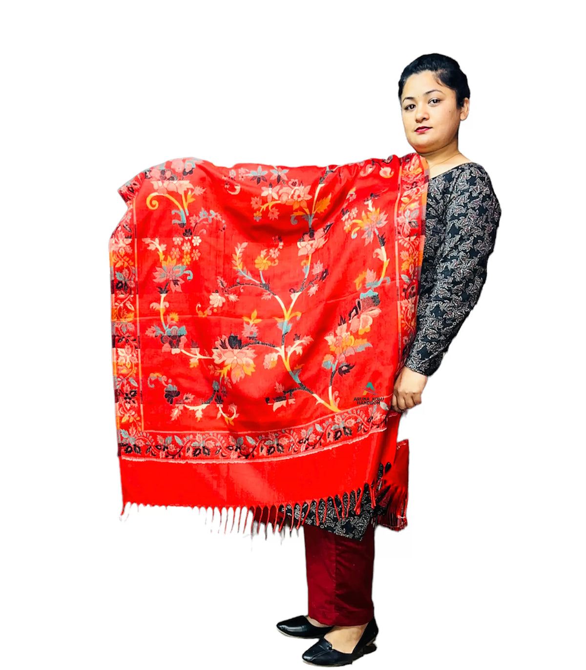 kashmiri pashmina shawl both side usable RED 799.00 aruna kullu handloom