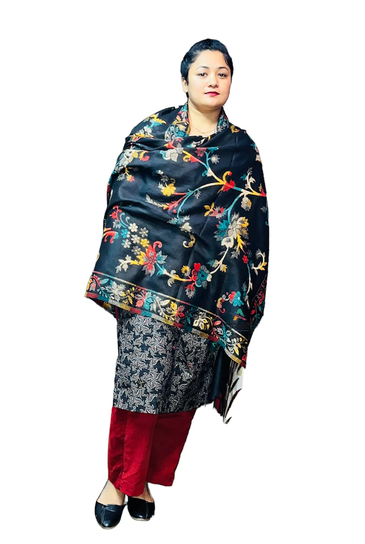 kashmiri pashmina shawl both side usable black 799.00 aruna kullu handloom