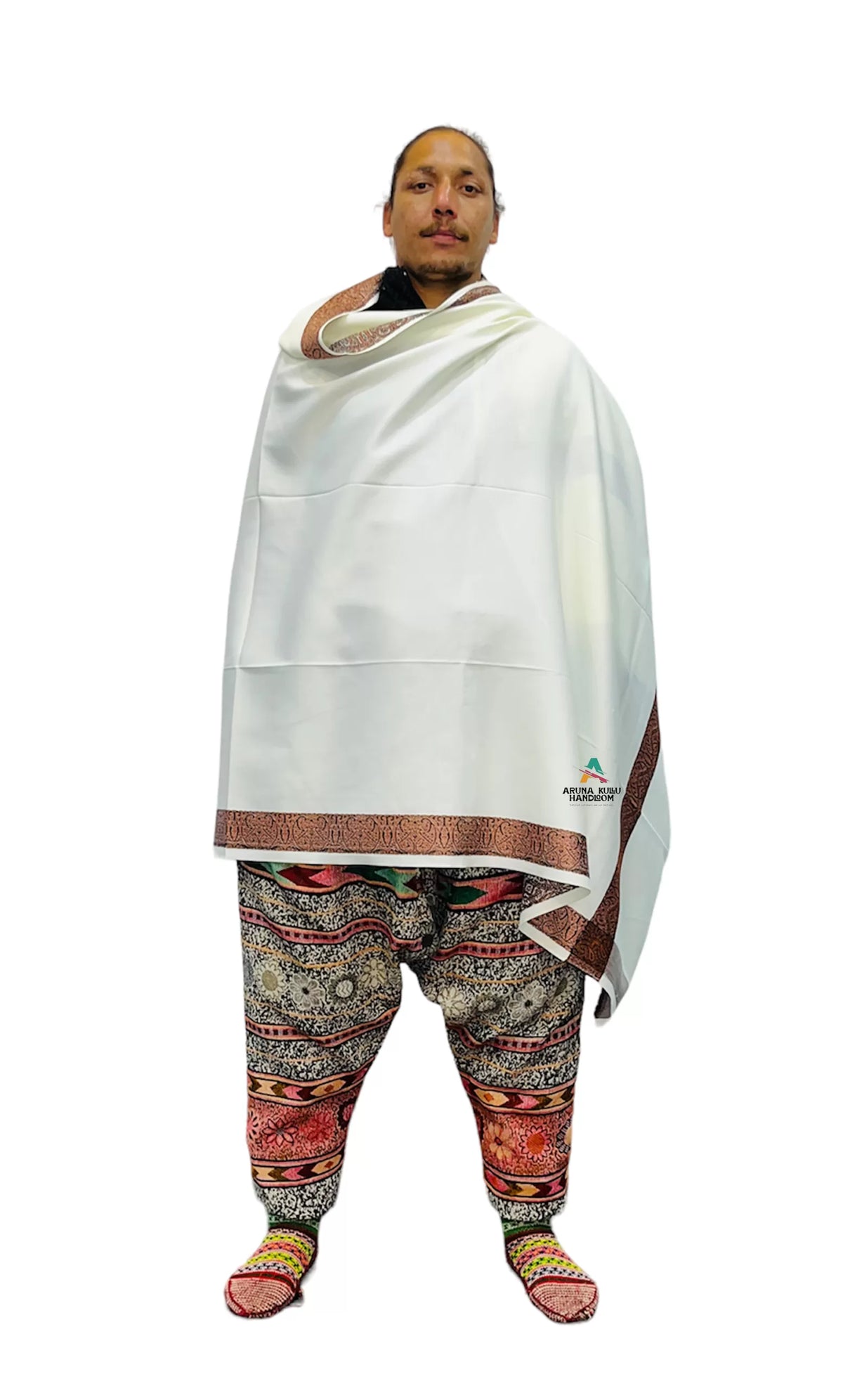 Genuine Hand Woven pashmina Wool LOI ( MEN SHAWL ) white 1199.00 aruna kullu handloom