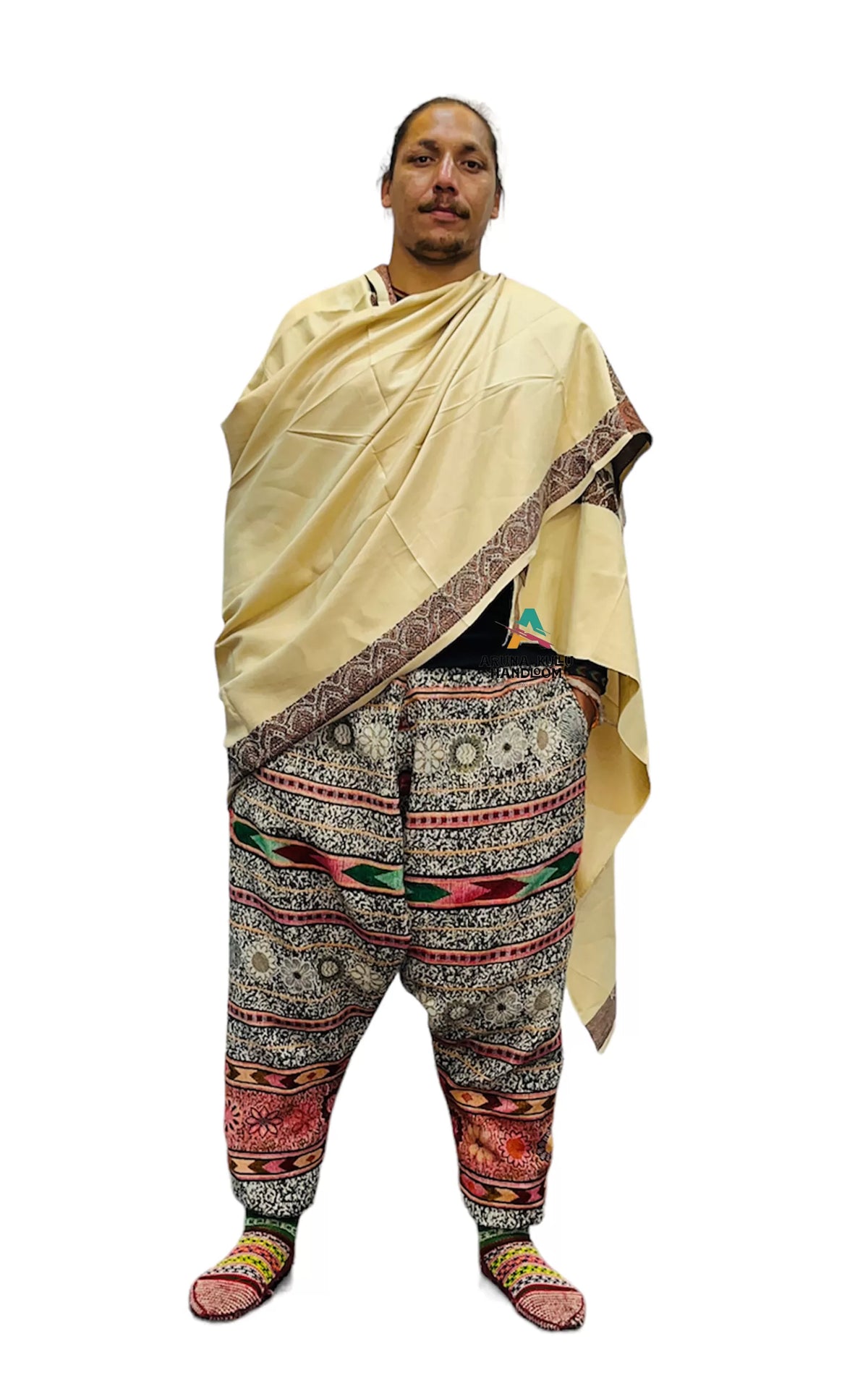 Genuine Hand Woven pashmina Wool LOI ( MEN SHAWL ) cream color 1199.00 aruna kullu handloom