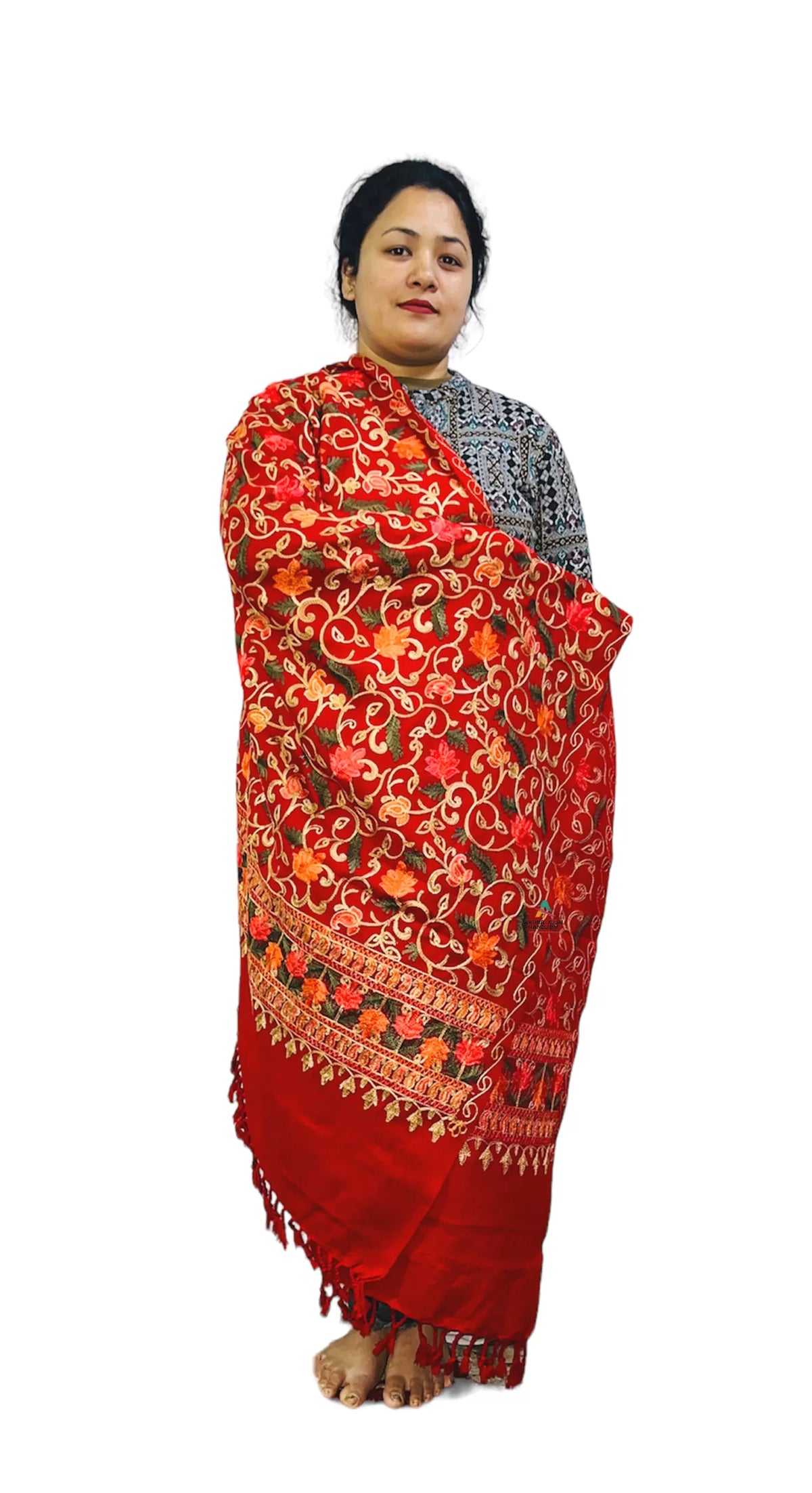 Women's Kashmiri Aari Embroided Floral pure wool Woven Shawls (SIZE: 40" X 80") maroon 1299.00 aruna kullu handloom