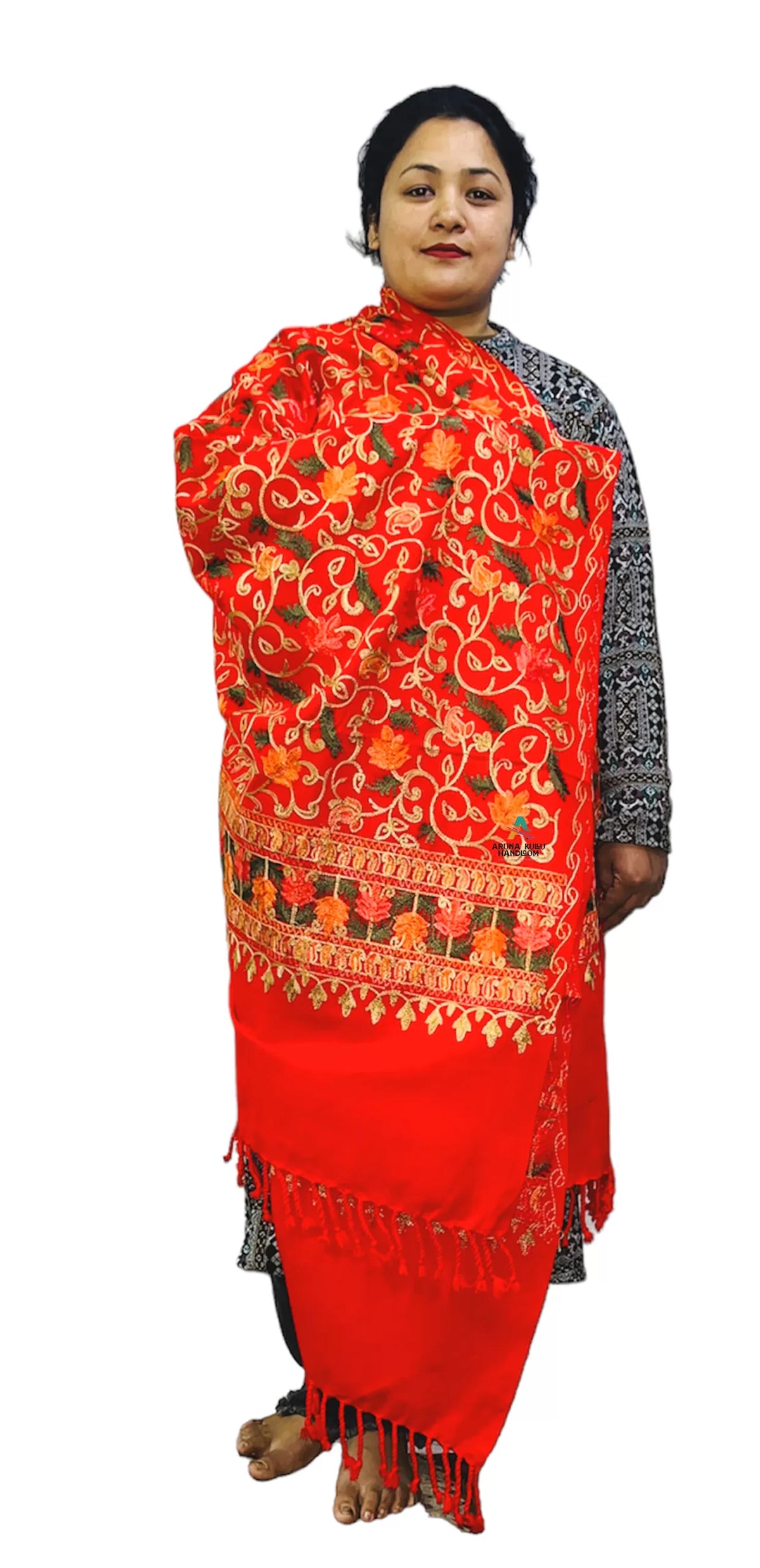 kullu winter clothes Women's Kashmiri Aari Embroided Floral pure wool Woven Shawls (SIZE: 40" X 80") red 1299.00 aruna kullu handloom
