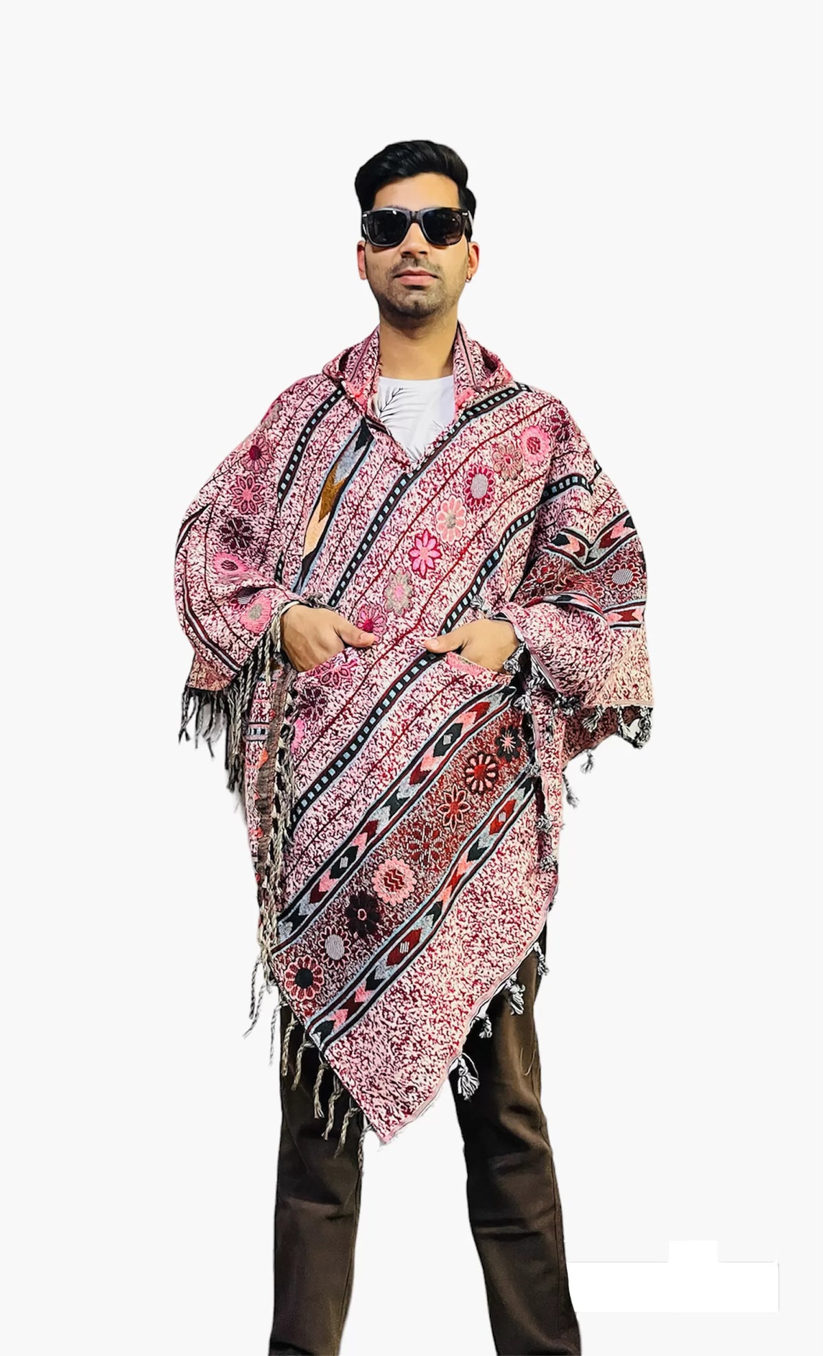 mens poncho india kullu shawl woolen poncho with hood for men multi long 799.00 aruna kullu handloom