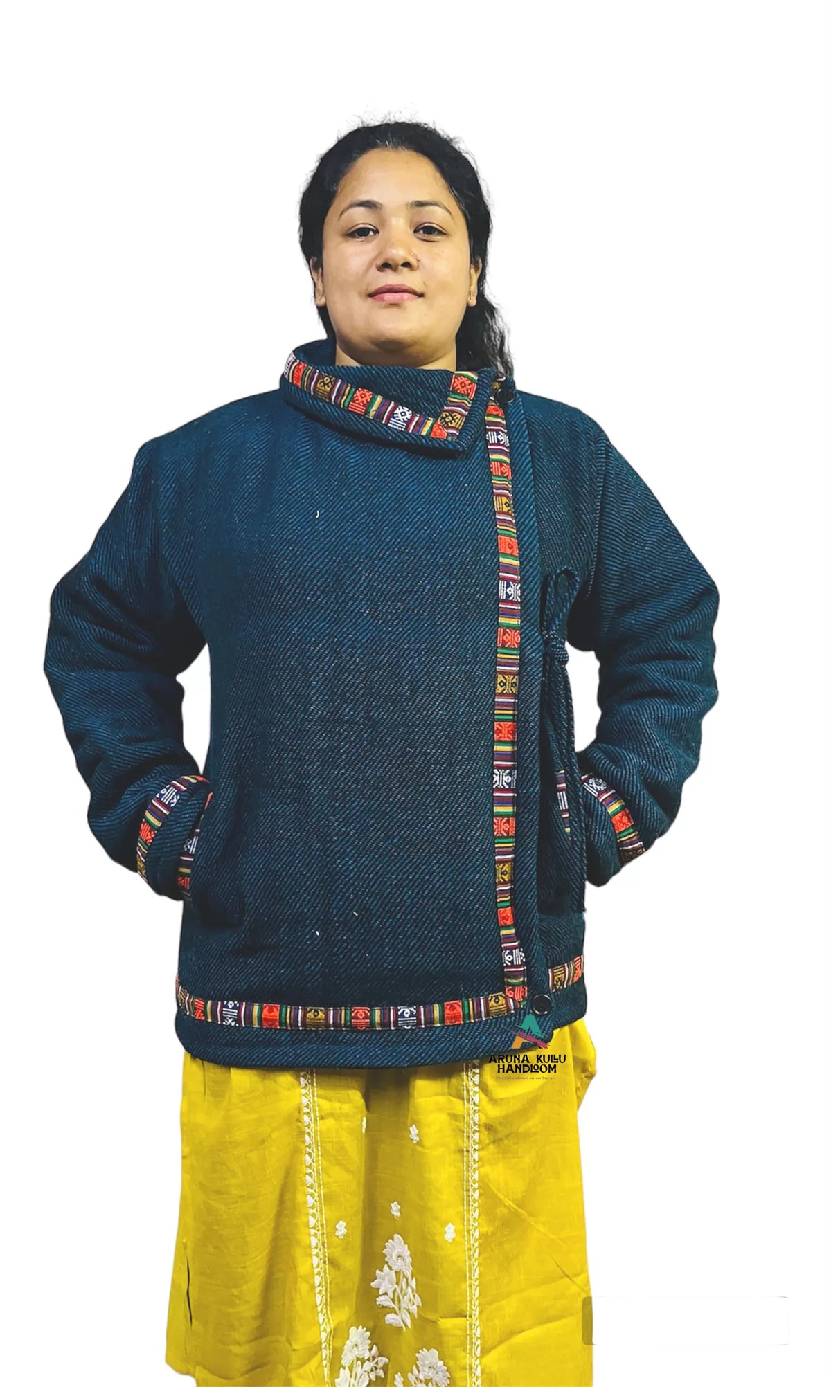 kullu traditional dress himachali jacket full sleeve kullu hoodie Nepali blue 1099.00 aruna kullu handloom