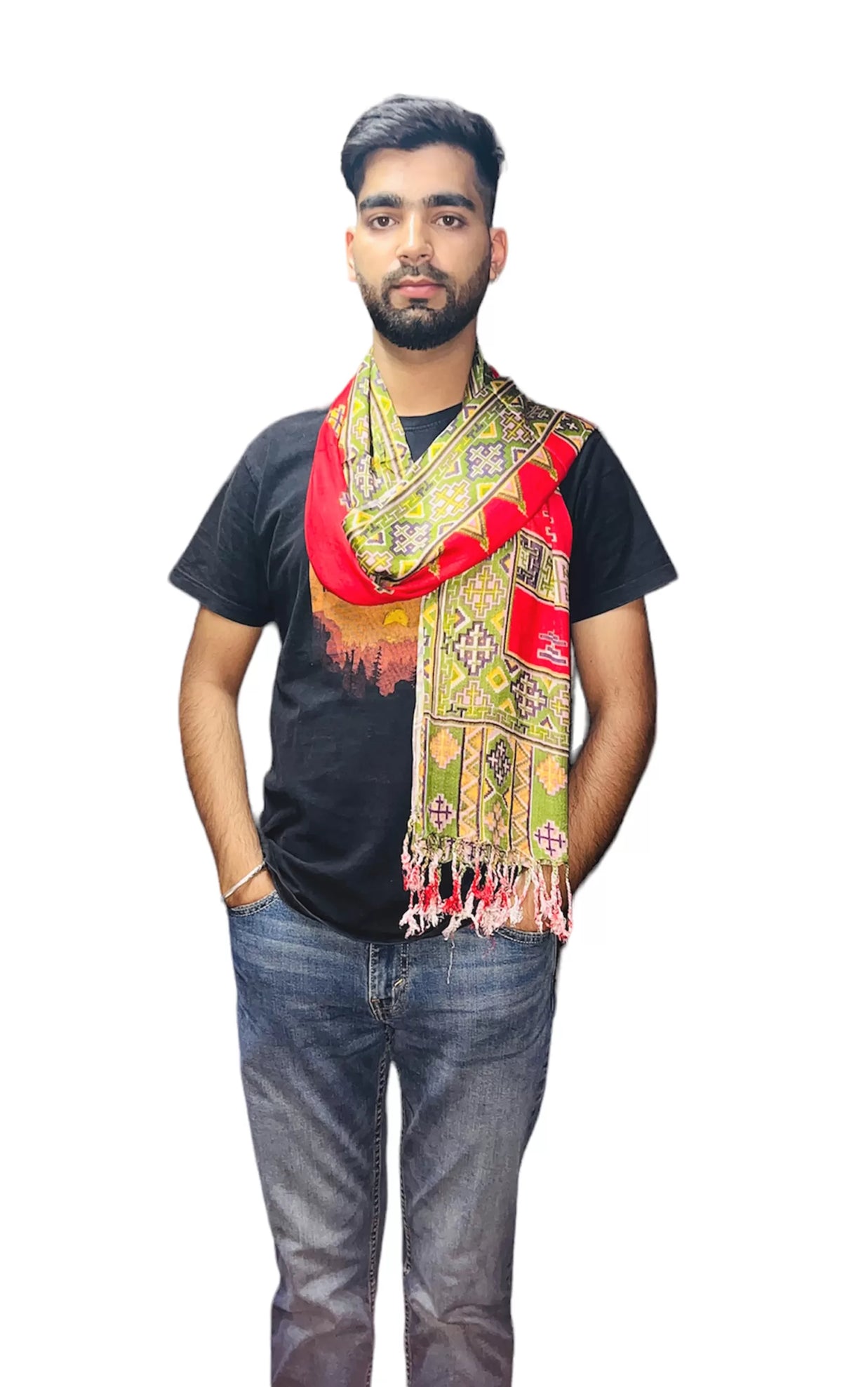 kinnauri design muffler red 399.00 aruna kullu handloom