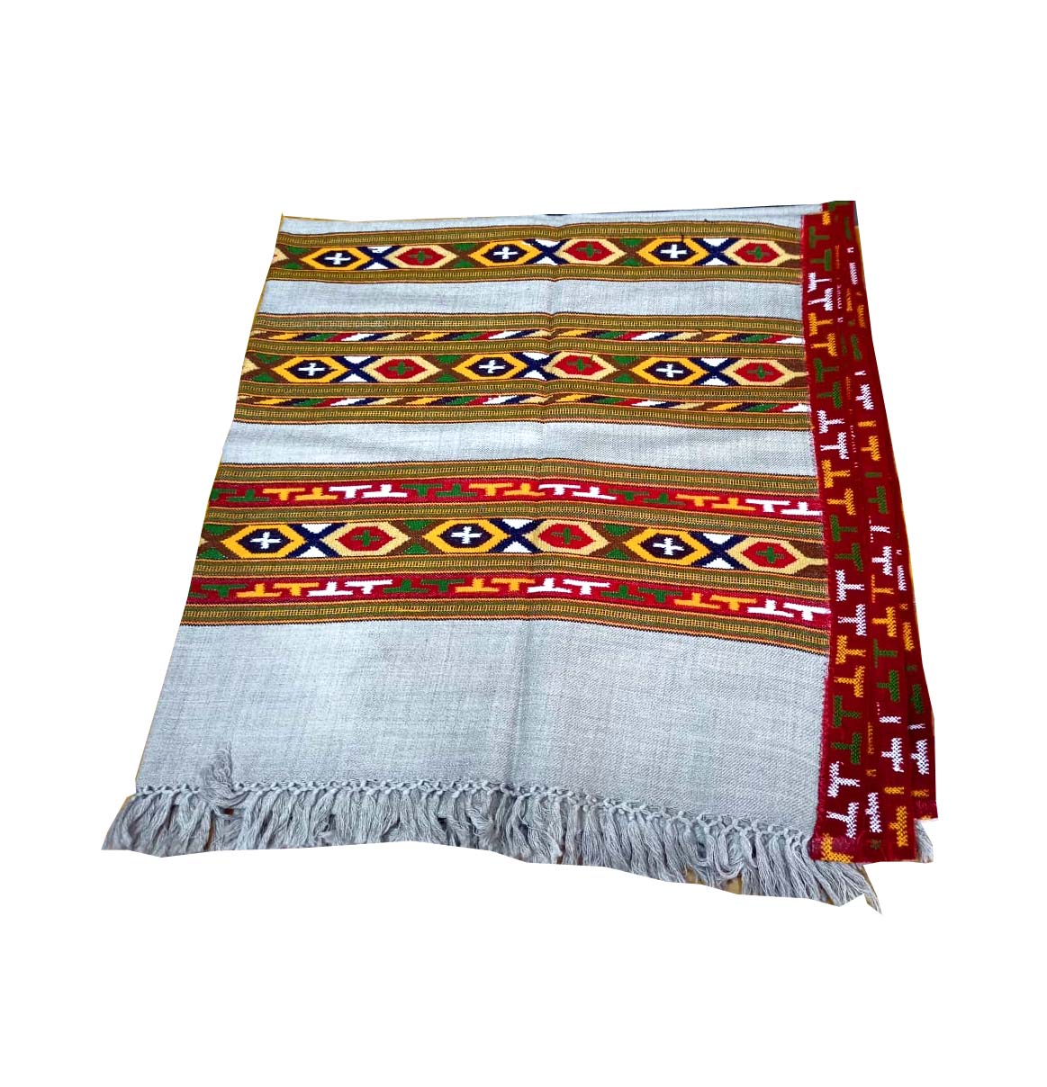 Himachal shawl weavers PURE YAK WOOL ANGORA TRIPLE BORDER KULLU SHAWL LIGHT GREY 1899.00 aruna kullu handloom