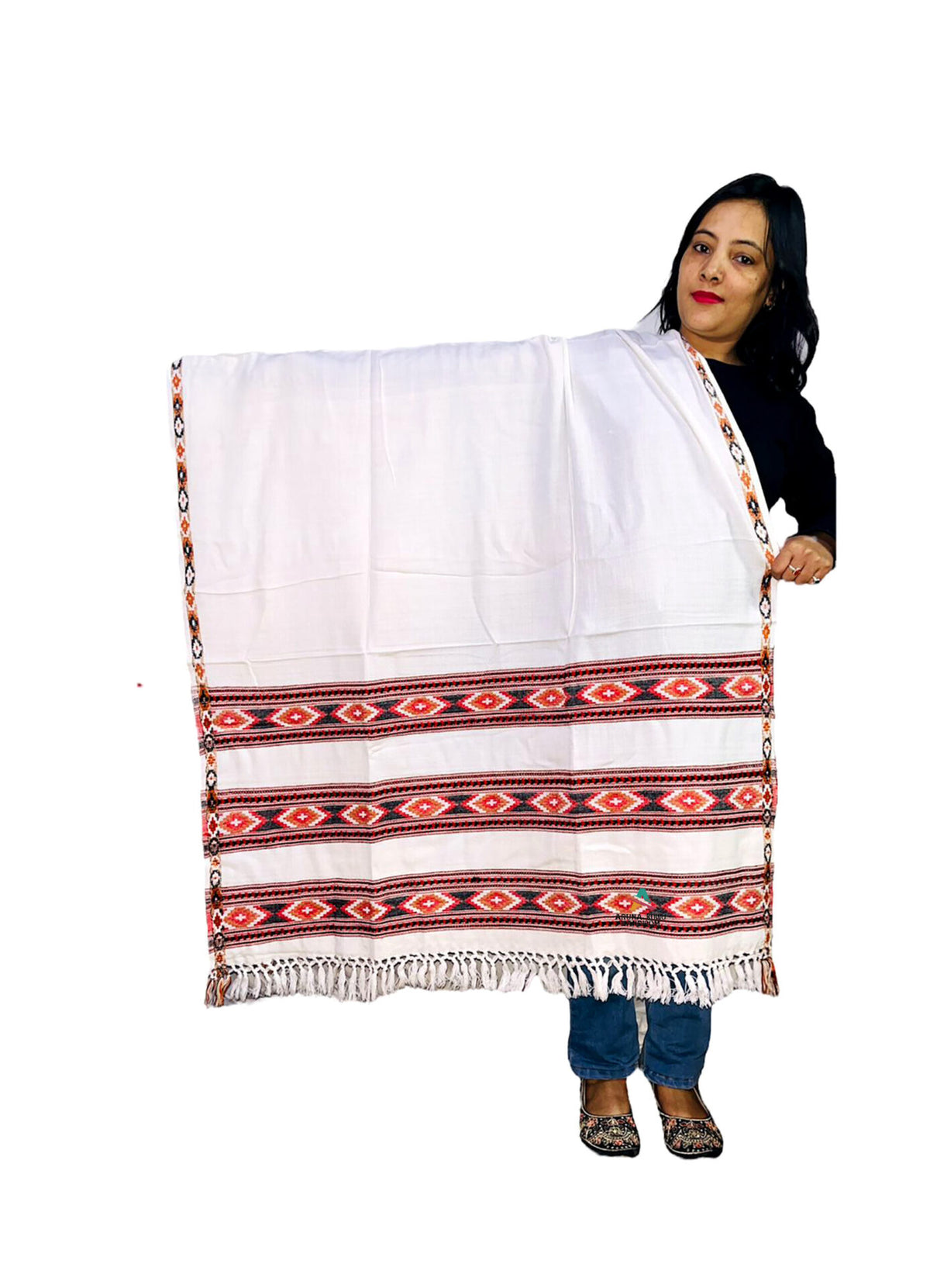 himachal emporium online ANGORA Shawl with Beautiful Kullu Weaving Designed white 1399.00 aruna kullu handloom