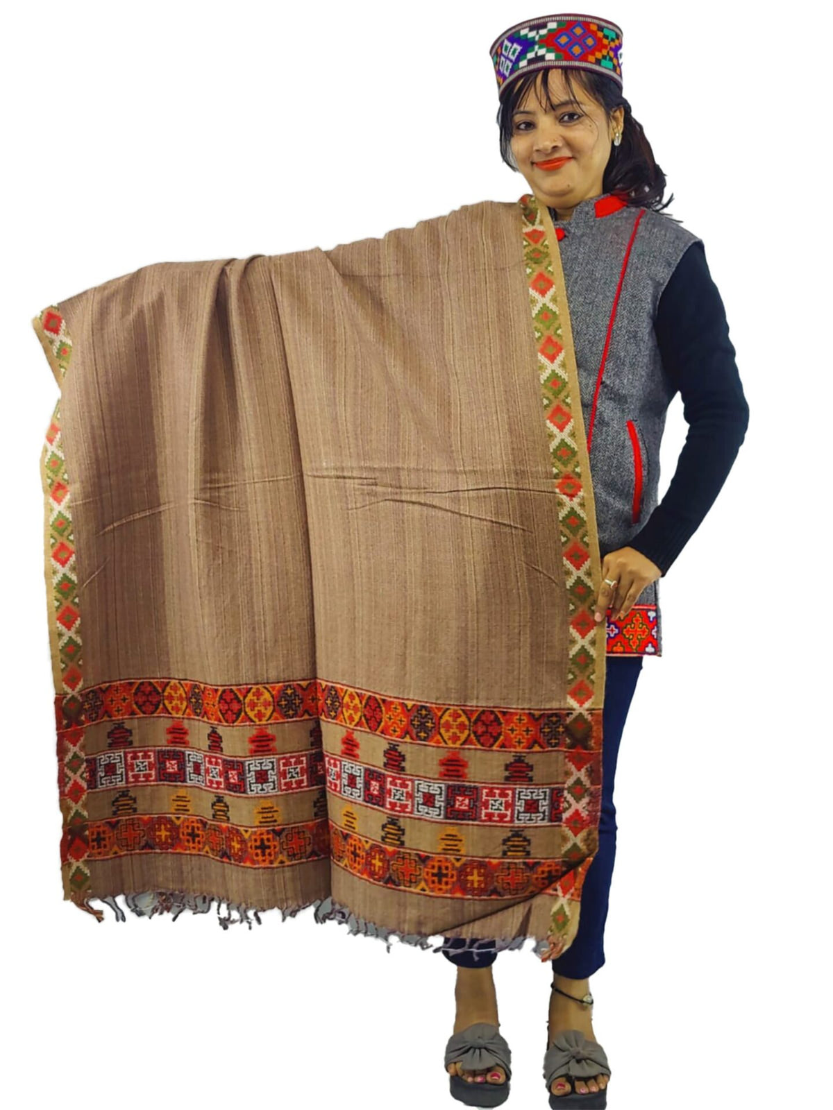 kullu shawls ANGORA Shawl with Beautiful Kullu Weaving Designed for Women and Girls beige new 699.00 aruna kullu handloom