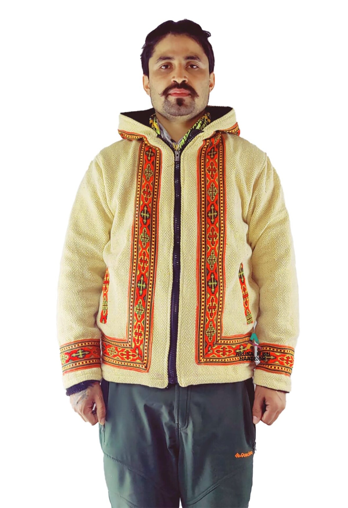 Woolen Winter Wear ZIPPER HOODIE Jacket for MEN & Women WITH KULLU PATTI WORK lemon 1199.00 aruna kullu handloom