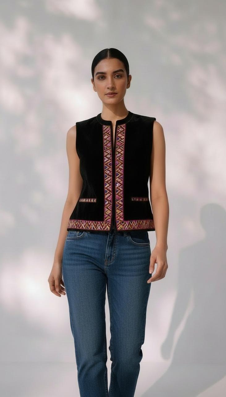 aruna kullu handloom himachali traditional stylish woolen winter wear jacket for women in short,Himachali Half Jacket for ladies kullu jacket for ladies himachali jacket for ladies himachali sadri for ladies sadri for women aruna kullu handloom himachali traditional stylish woolen winter wear jacket for women in short,