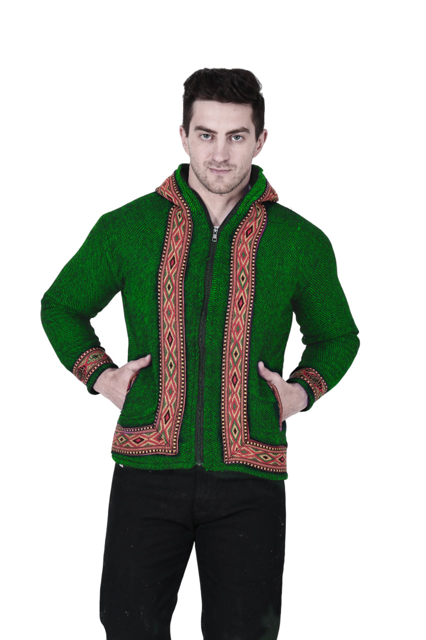 Woolen Winter Wear ZIPPER HOODIE hoodie green with border 1299.00 variation aruna kullu handloom