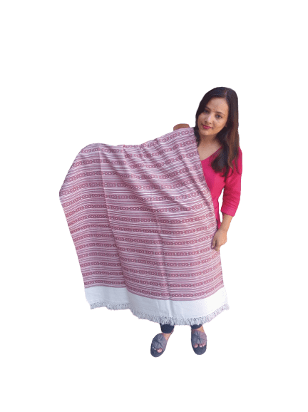 Hand Woven PASHMINA WHITE with red patti Shawl Beautiful Hand Woven Embroidered FOR Women 1399.00 aruna kullu handloom