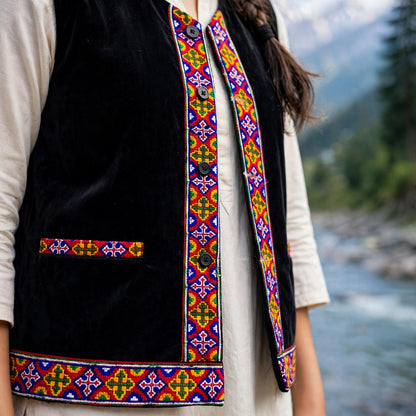 himachali traditional SHORT black jacket with kullu patti work