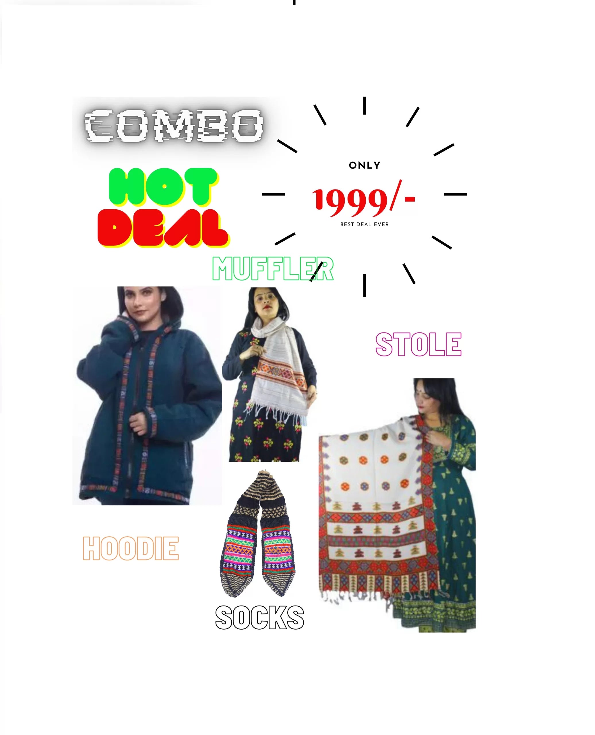 Combo Hoodie, muffler,socks,stole 1999.00 aruna kullu handloom