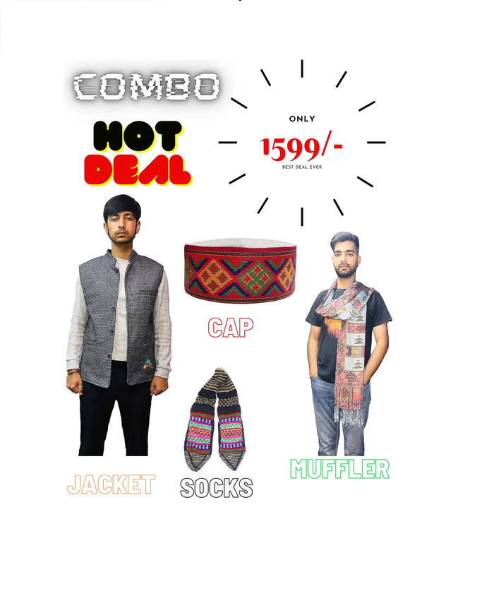 Combo kullu jacket, muffler,socks,cap for men
